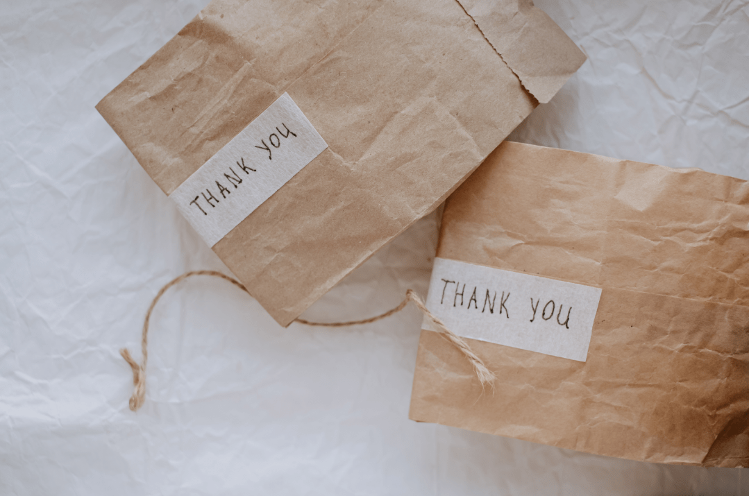 Paper bags having "Thank you" written on them