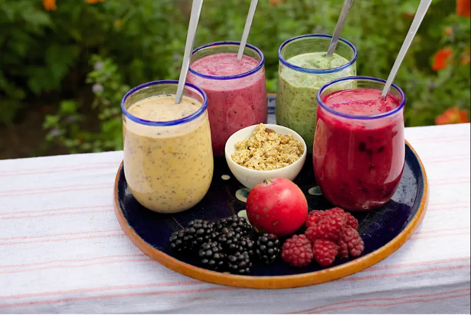 Healthy smoothies and fruits
